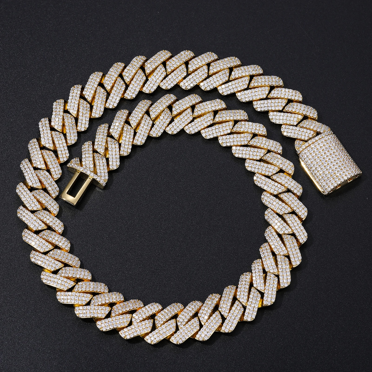 Fashion Mens Hip Hop Jewelry Gift Wholesale 20mm Gold Plated Brass 3 Rows AAAAA CZ Diamond Iced Out Cuban Link Chain Necklace