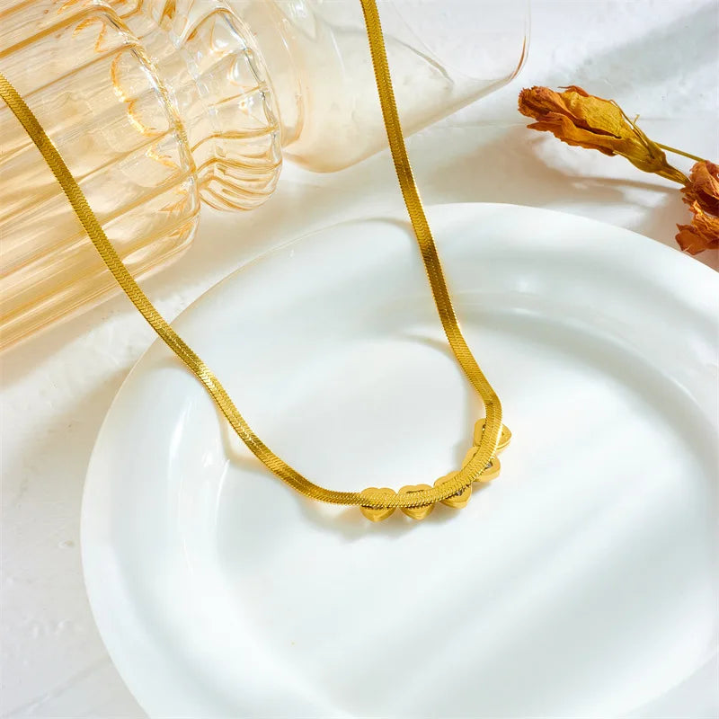 Gold Clear Crystal Heart Necklace & Bracelet Jewellery Set | Diamond-Bright Luxury Set