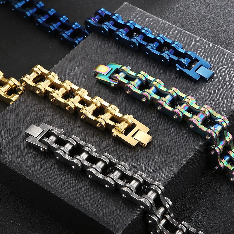 VIKING Mens Vintage Bike Chain Bracelet – Multi-Colour Stainless Steel