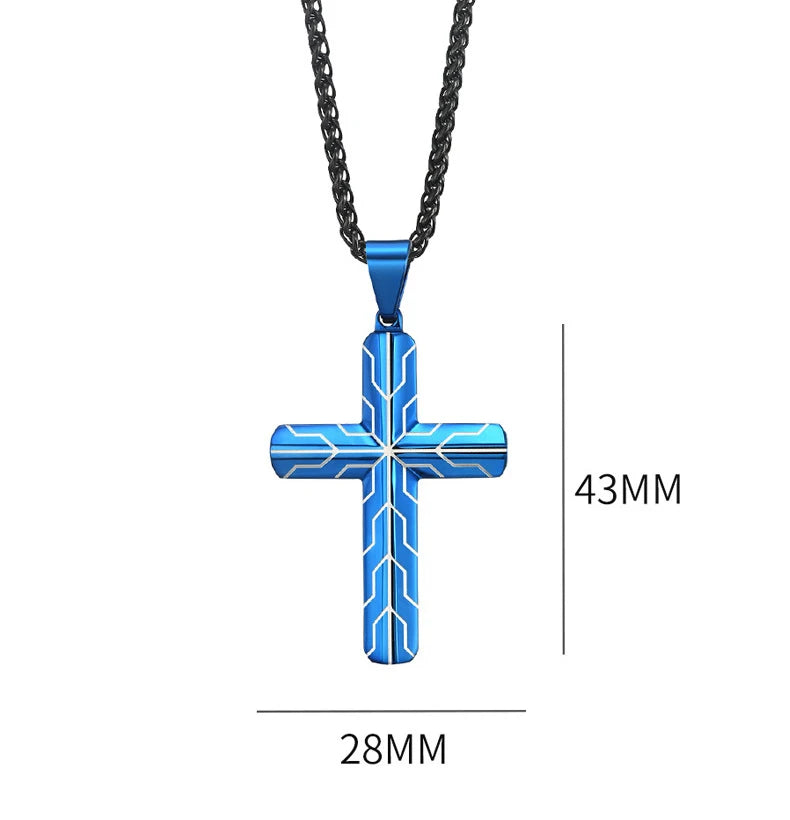 REBEL Black and Blue Texture Stainless Steel Cross Necklace for Men