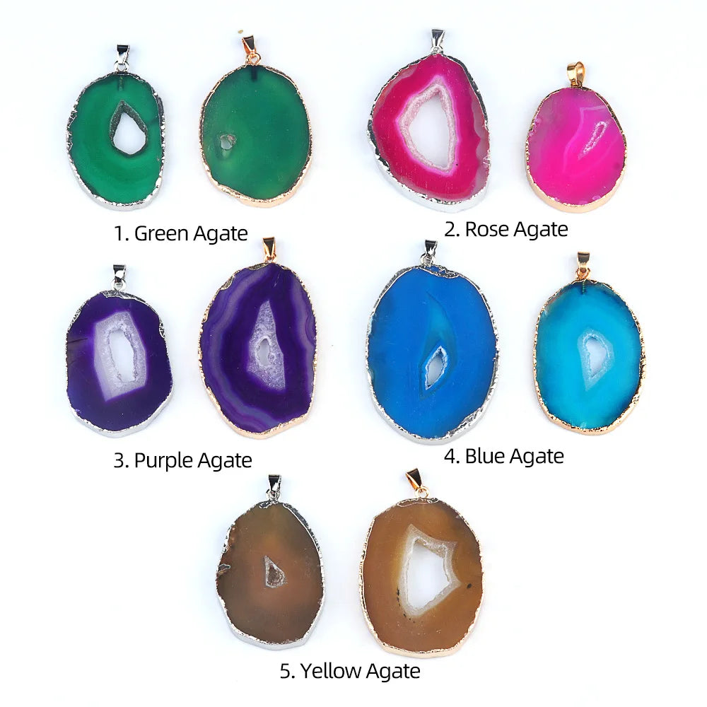 XOTICA Natural Stones Agate Crystal Pendant Gold Plated Gemstone Druzy Necklace Pendants for Women Fashion Jewelry
