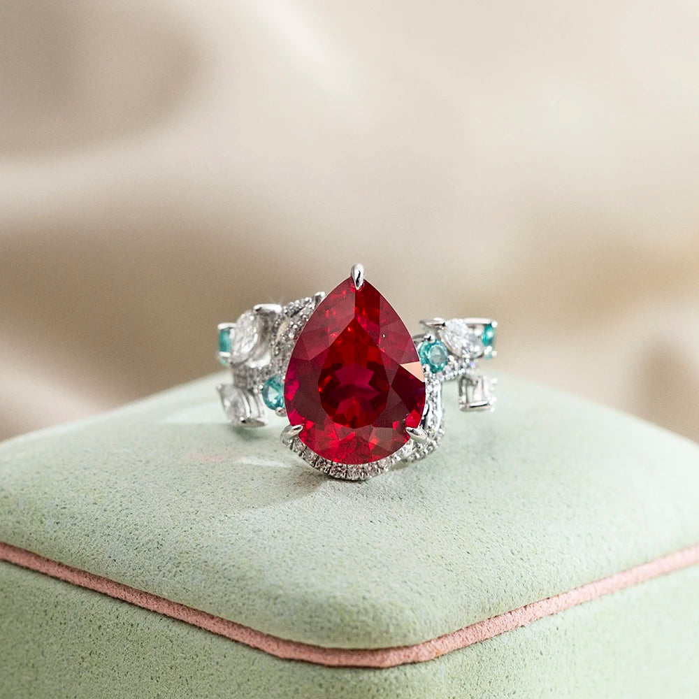 Gemfiori Messi Jewelry MSR-1539 Luxury PT 950 Stackable Ring Lab Gemstone