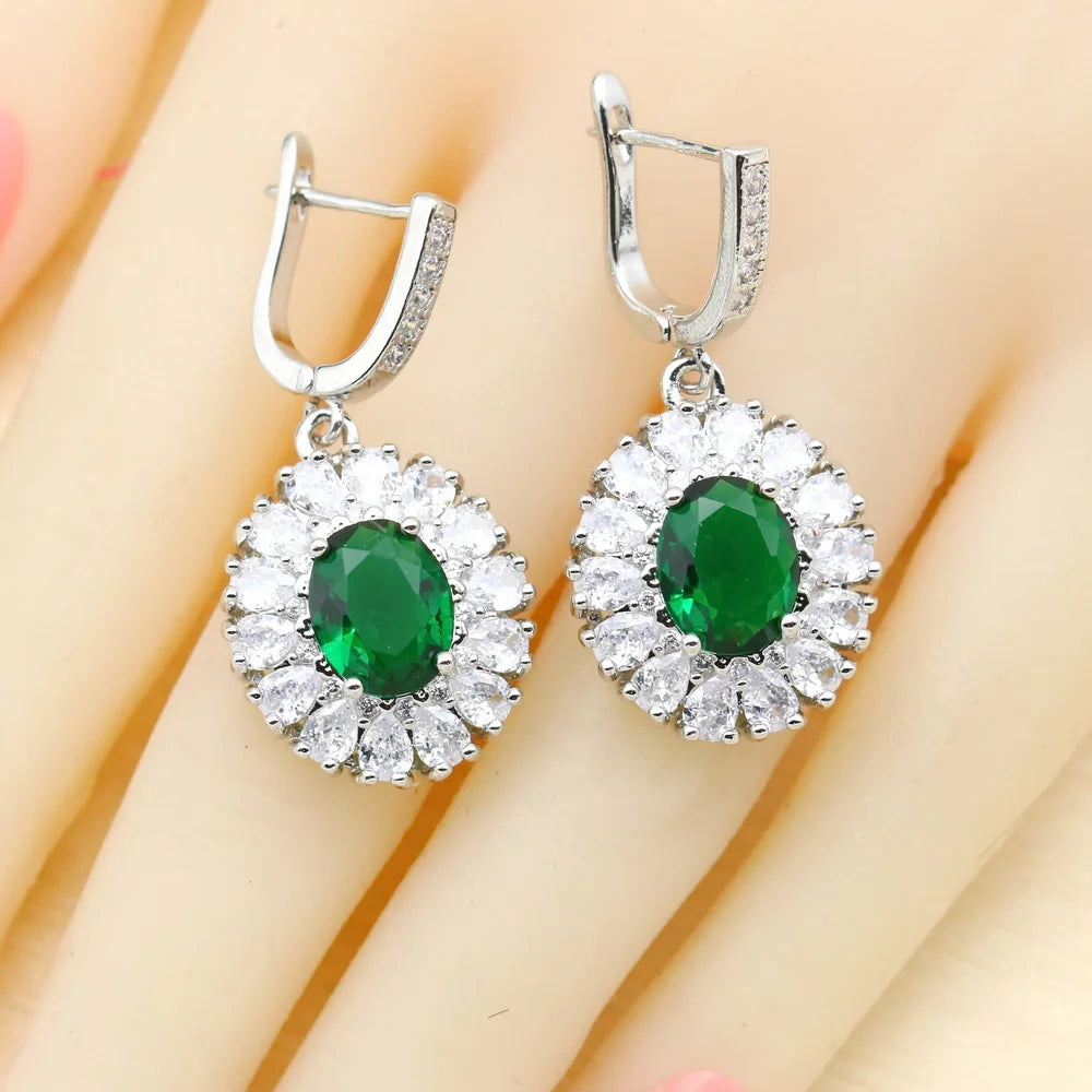XOTICA 2022 New Green Cubic Zirconia Vintage Jewelry Sets Women Platinum Plated Copper Alloy Bracelet Earrings Engagement Gift Wedding