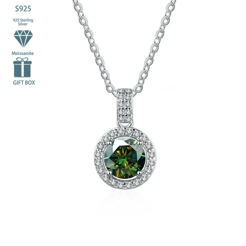Factory Multi Colorful Moissanite Jewelry Classic 925 Silver Circle Bezel Set Round Cut 1ct VVS GRA Moissanite Pendant Necklace