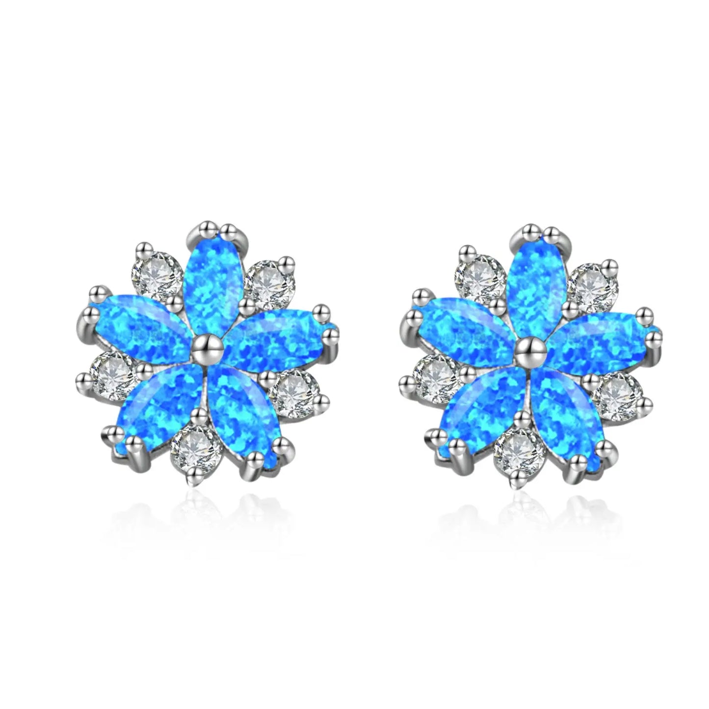 Aobao Women's Christian Bohemian Flower Silver Plated Brass Opal Stud Earrings Gift