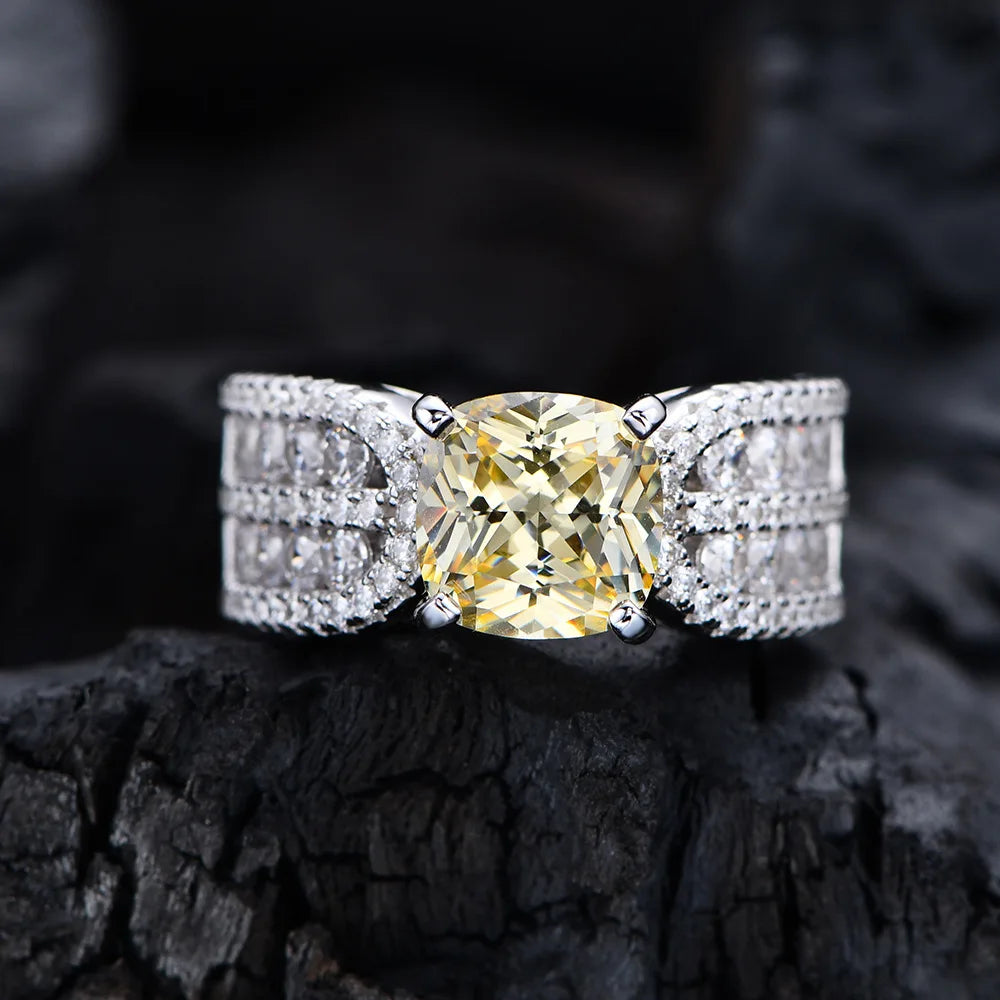 MuShan Jewelry Factory 8 * 8 Fat Square Simulated Emerald Diamond Ring with High Carbon Diamond 925 Silver Ring Redion Cut