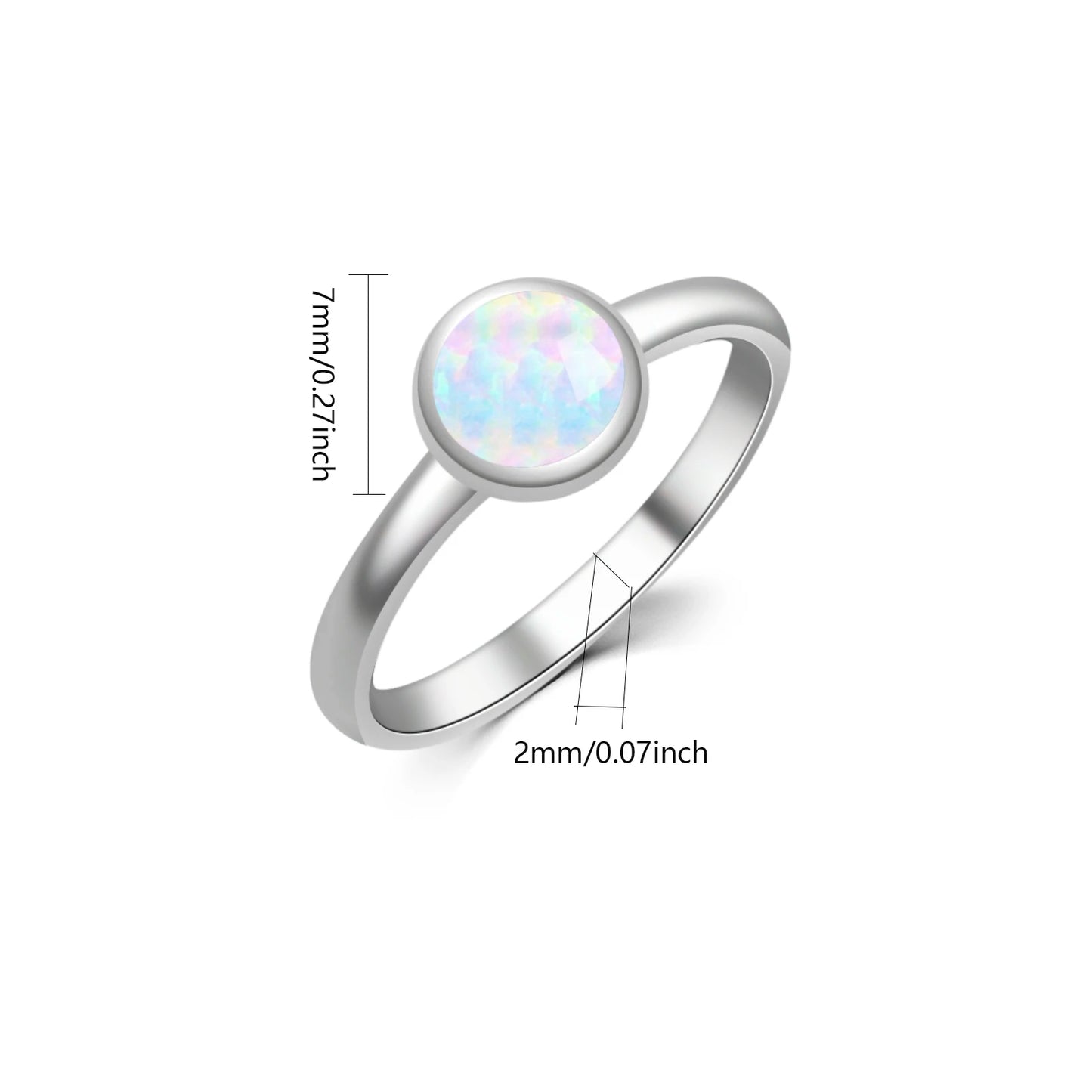 Minimalist Round Opal Solitaire Ring | Iridescent Gem Stainless Steel Band | Dainty Daily Wear Jewelry for Women Trendy Style