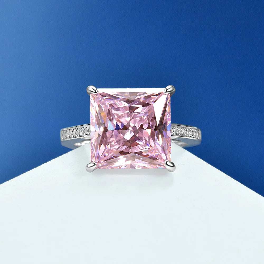 MUSHAN Jewelry Factory 925 Silver 8 Carat Luxury Princess Square 12*12 Artificial High Carbon Diamond Ring for Women