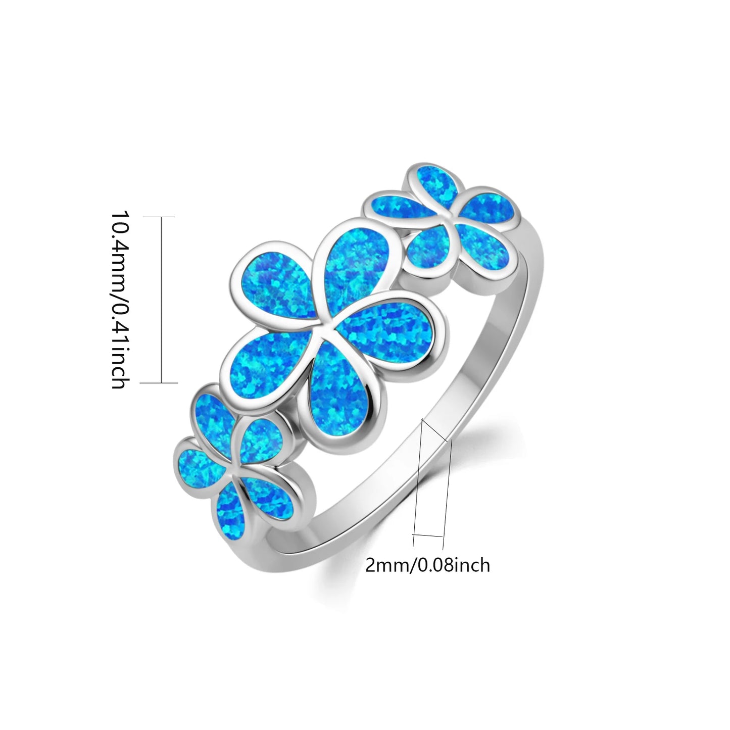 Flower Blue Opal Twisted Ring | Iridescent Gem Inlay Band | Nature-Inspired Fashion Jewelry for Women Trendy Wear