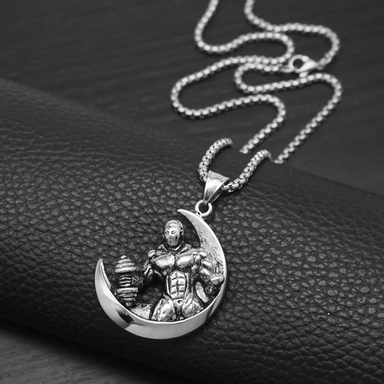 Hip Hop Moon Muscle Male Dumbbell Waterproof Stainless Steel Fashion Pendant Necklaces 18K Gold Plated for Male Man Mens