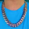 Wholesale Rose Gold Cuban Link Chain and Bracelet Set for Men 18mm Chain with Bling Iced Out Lock Hip Hop Fashion Jewelry