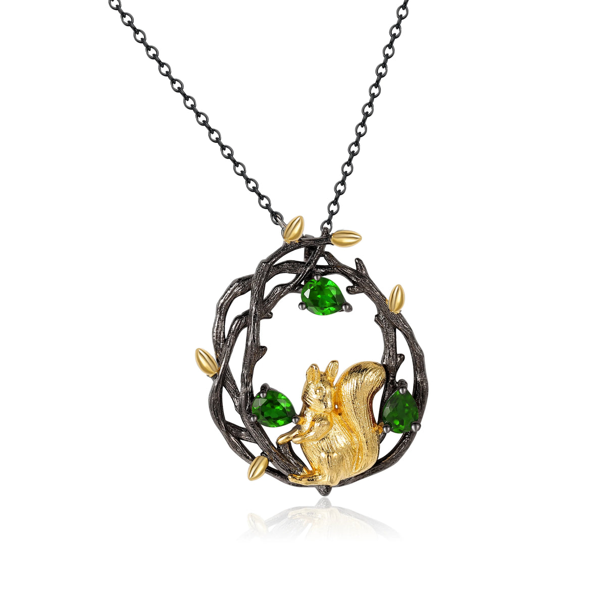 ArtistA C7874 Abiding High-end Gold Plated Vivid Cute Squirrel 925 Sterling Silver Chrome Diopside Jewelry Sets for Moroccan Wedding