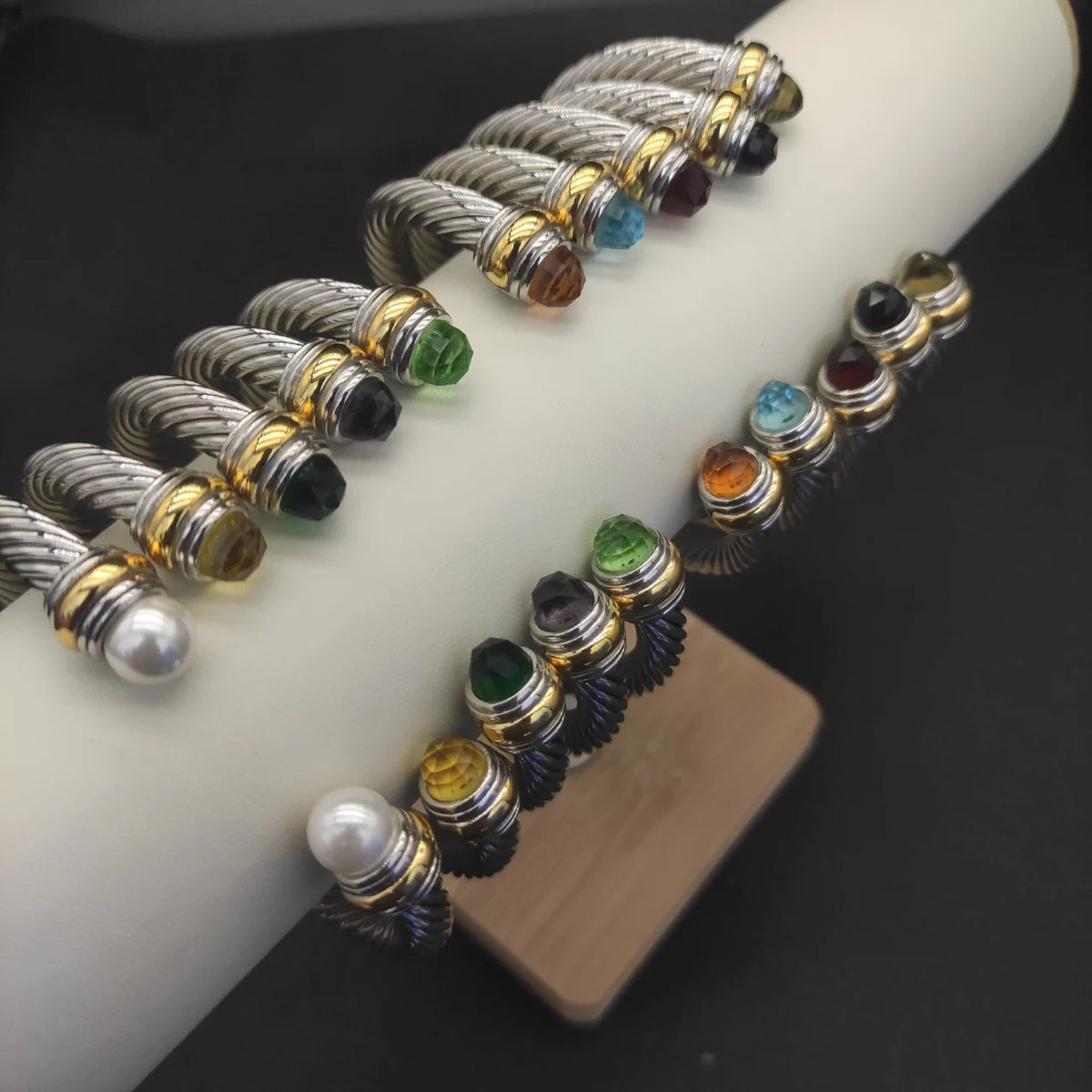 FASHIONISTA DY High-Quality 7mm Silver-Plated Diamond Fashion Bracelet, Fashionable Silver-Plated Colored Gemstone Bangle, Jewelry