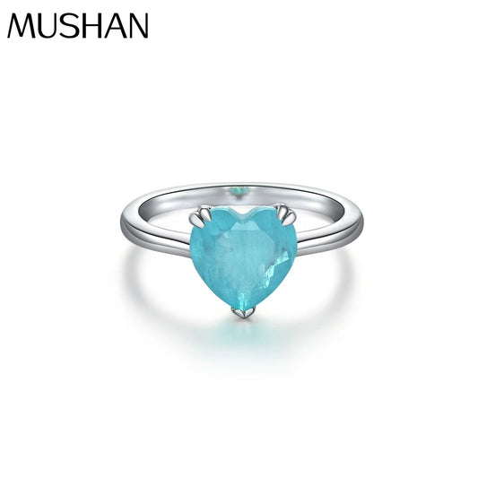 MuShan Jewelry Factory 925 Silver Synthetic Paraiba Ring Fashionable and Simple 4ct Heart Shaped 10*10 Ring for Women