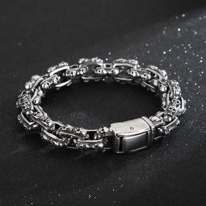 KALEN 230mm Men Stainless Steel Rectangular Links Bracelet With Punk Skull Charms