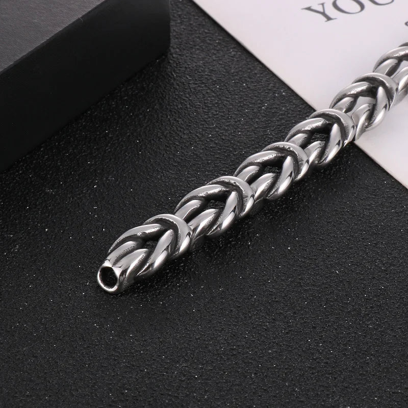 REBEL 210mm Men Original Worn Effect Stainless Steel Knot Shape Links Bracelets
