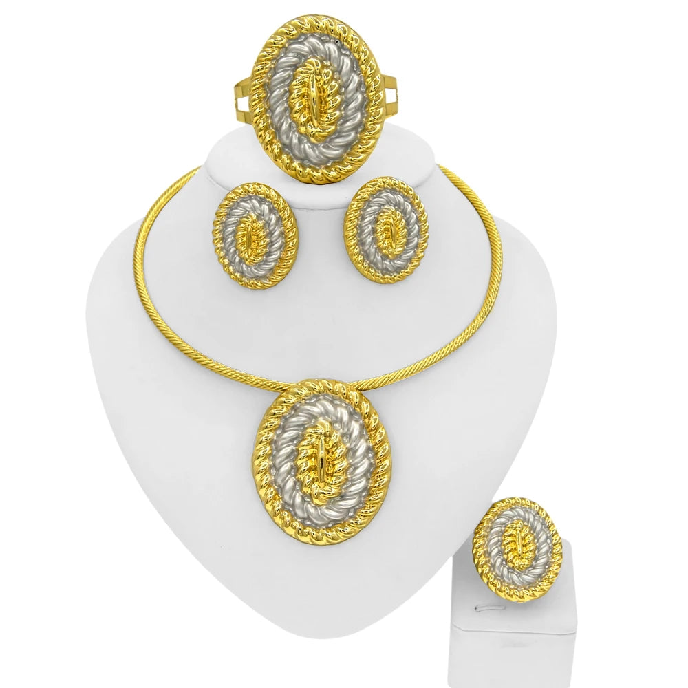 Zhuerru Italian Gold Plated Jewelry Set Simple Oval Necklace Bracelet Earrings Jewels Sets Bridal Wedding Accessories H00444