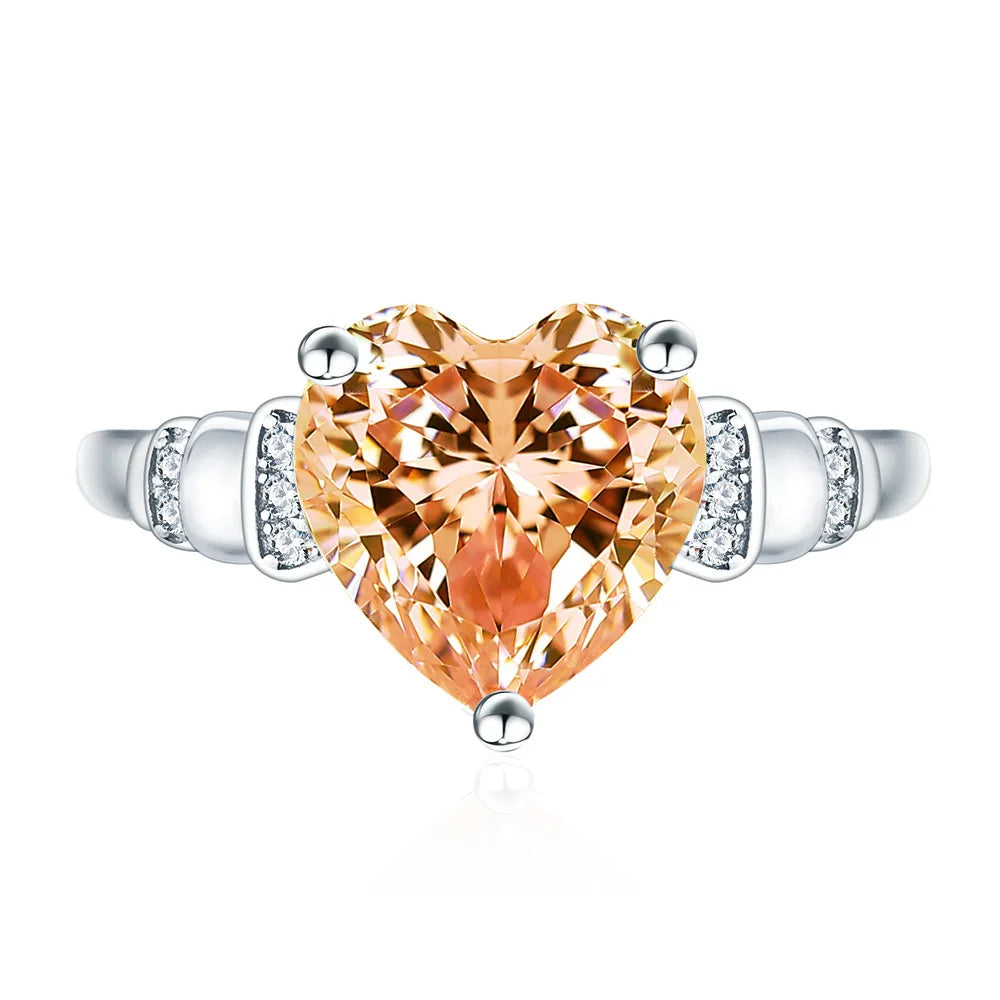 MuShan Jewelry Factory New 6.3-carat Pink Simulated Diamond 10 * 10 Heart Shaped Pure Silver Ring High Carbon Diamond Ring