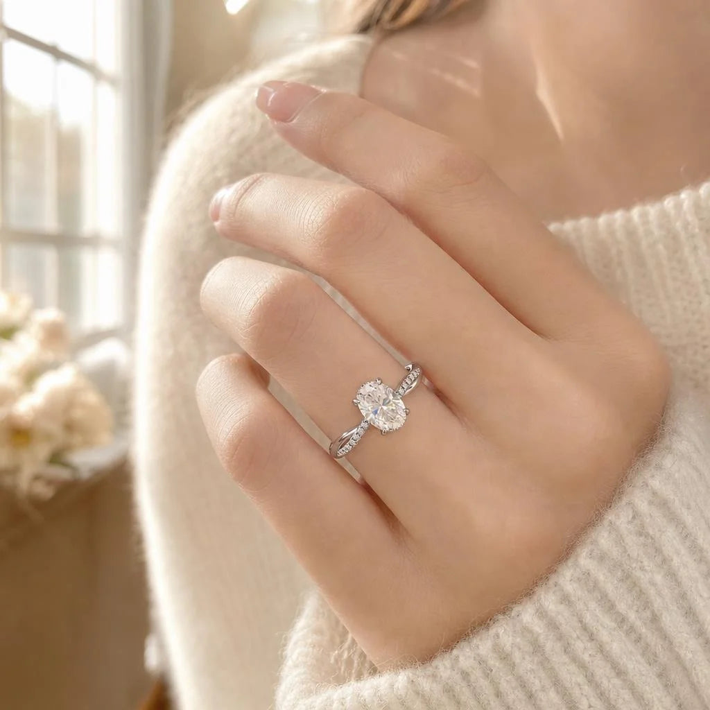Gioiellieri Luxuriant Oval Cut 2Carat D VVS2 Lab Grown Diamond Ring 9K 10K 14K 18K White/Yellow/Rose Gold PT950 Twisted Shank Promise Ring