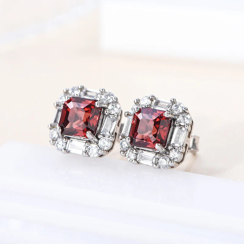 Gioiellieri Natural Garnet Stud Earrings for Women, 925 Sterling Silver Hypoallergenic Ear Jewelry