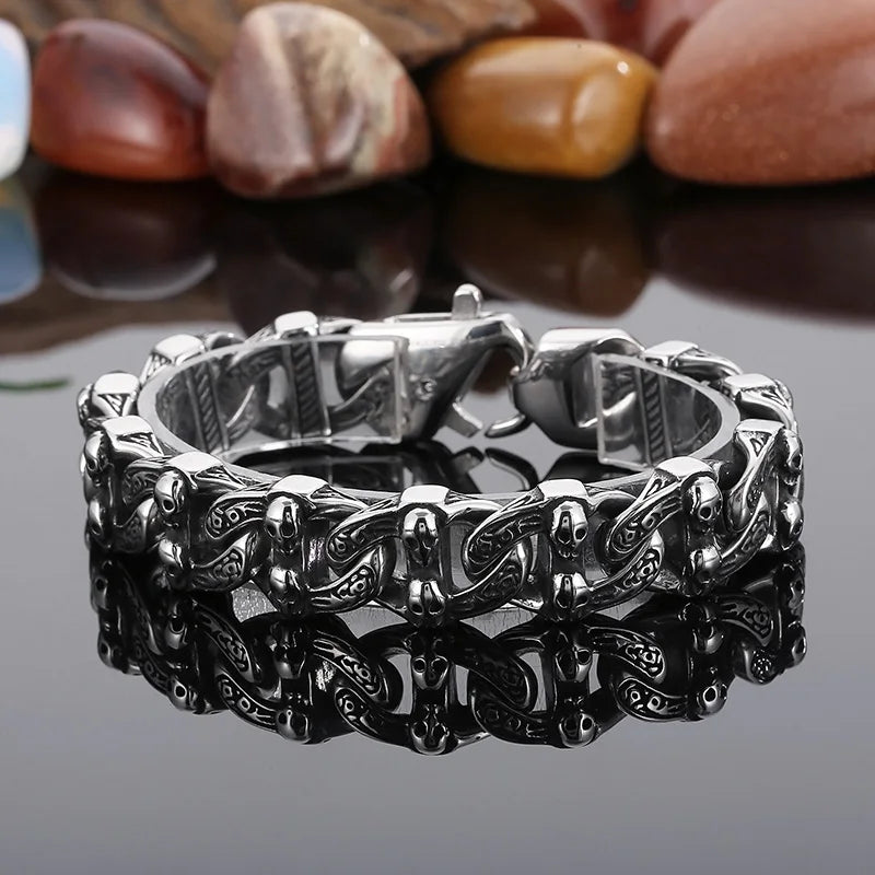 KALEN Punk Skull Charms Links Bracelet – Silver
