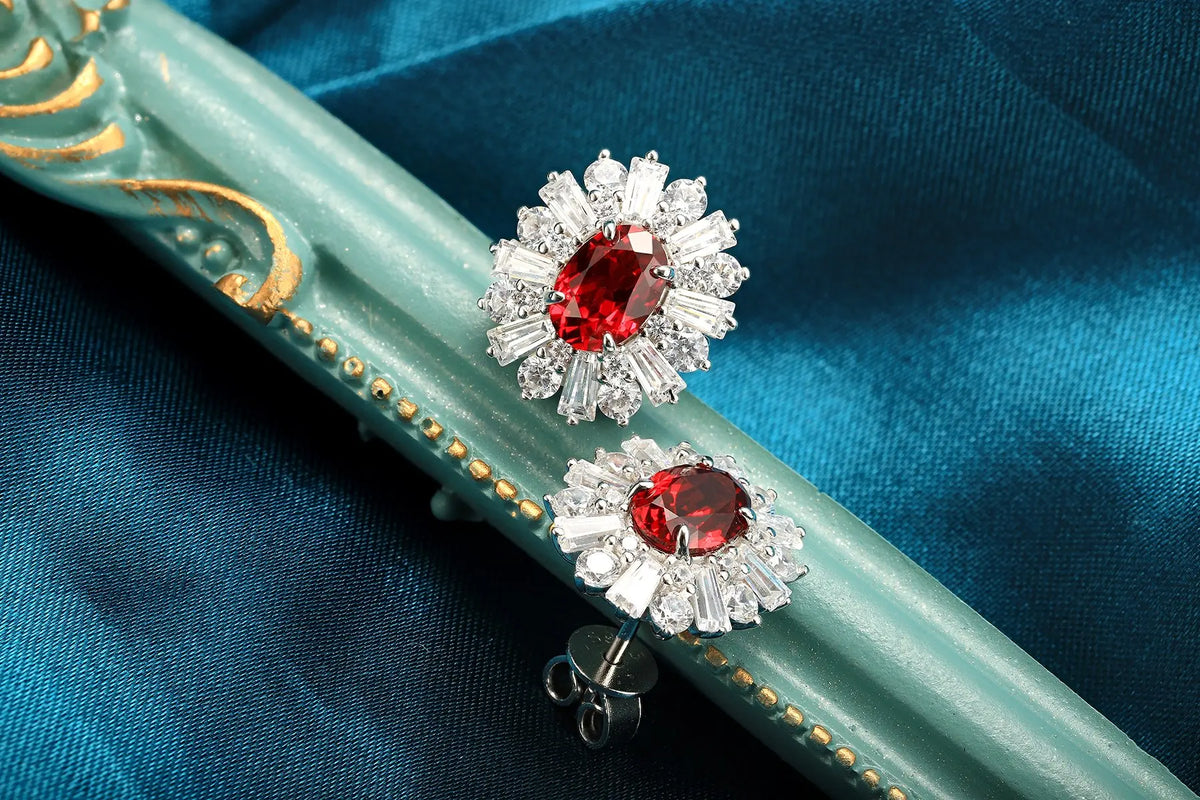 Gemfiori Anster High Quality S925 Lab Grown Ruby Earring Stud Dainty Gemstone Stud Earrings for Women Daily Wear Gift
