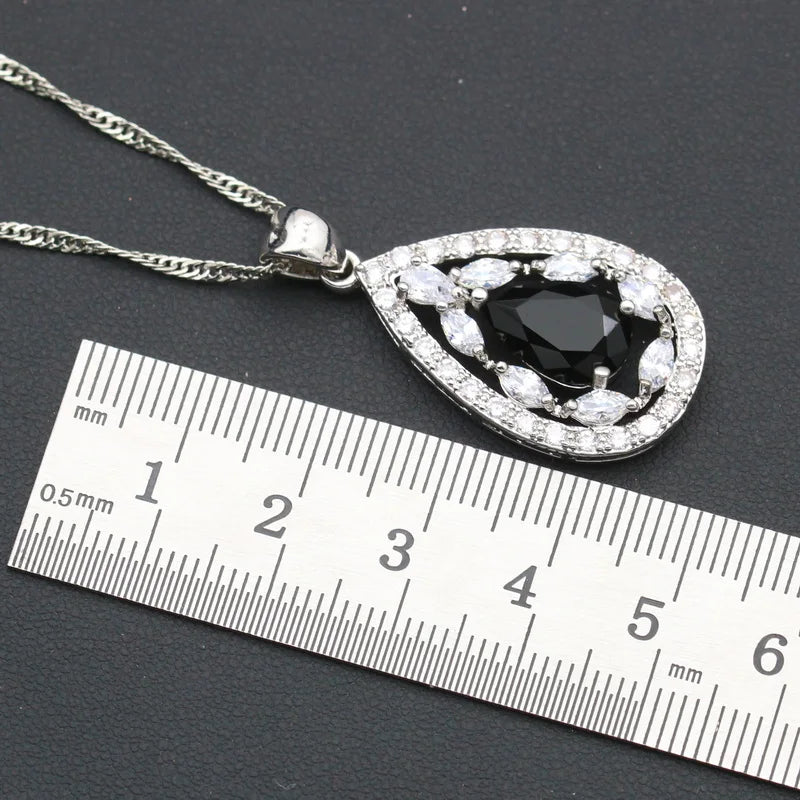 XOTICA Women's Silver Color Wedding Jewelry Set Black Cubic Zircon for Parties Earrings Necklace Pendant Ring Bracelet Halloween Gift