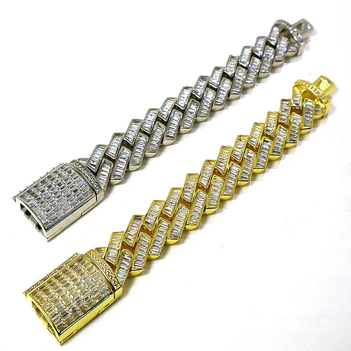 Fashion Jewelry Miami Cuban Iced Out Cuban Link Bangle Men's Women's Luxury Hiphop Wedding Gold Plated Brass
