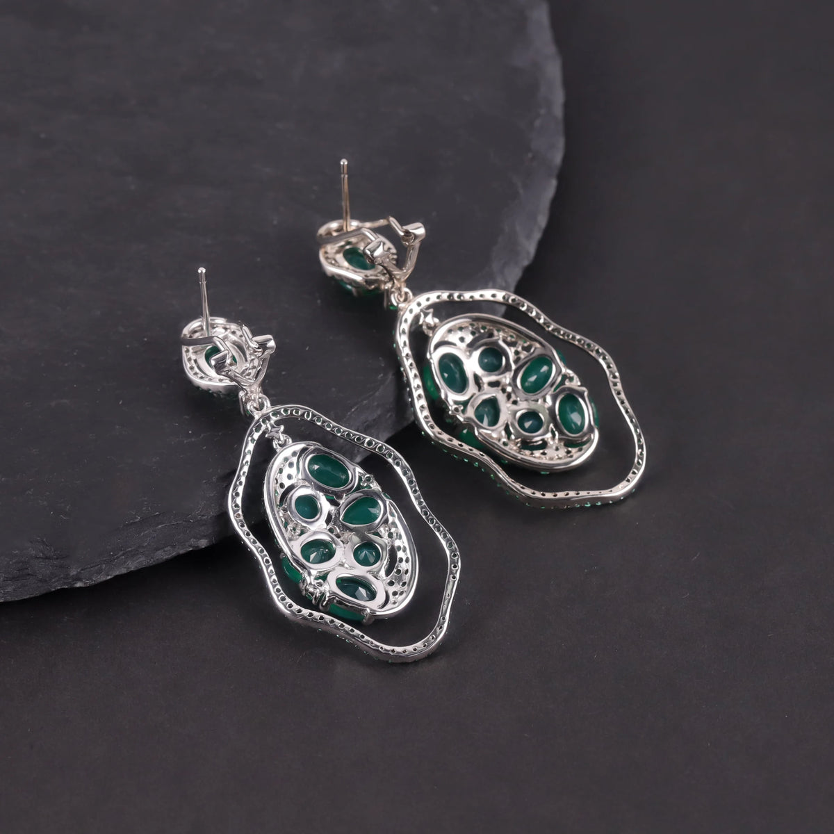 S&S Green Agate & Emerald Nano Fine Jewellery Set | 925 Silver Rhodium Plated | Oval Cut | S&S Collection