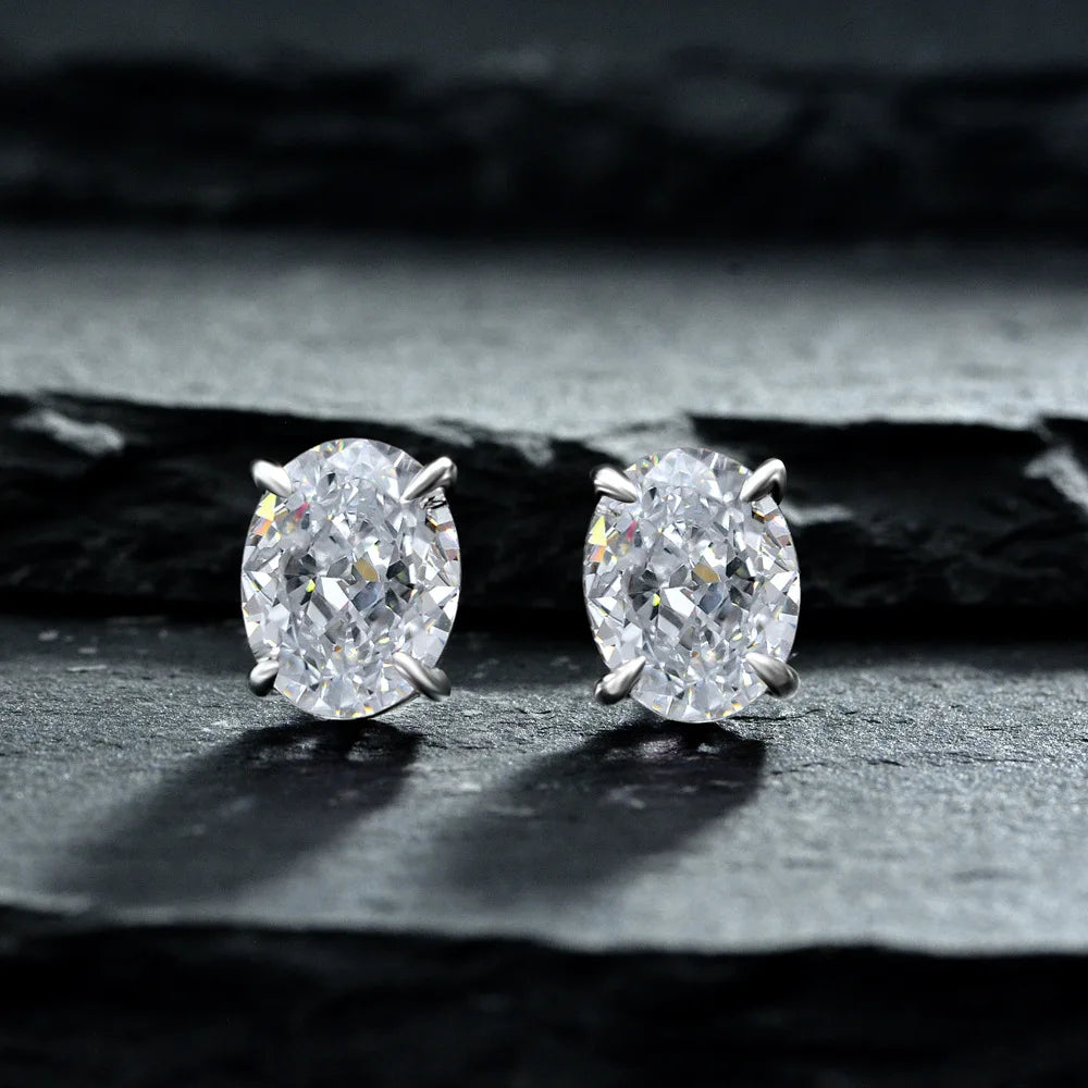 SILVERELLI High Carbon Diamond Stud Earrings | S925 Sterling Silver | 7×9mm | 7 Colour Options