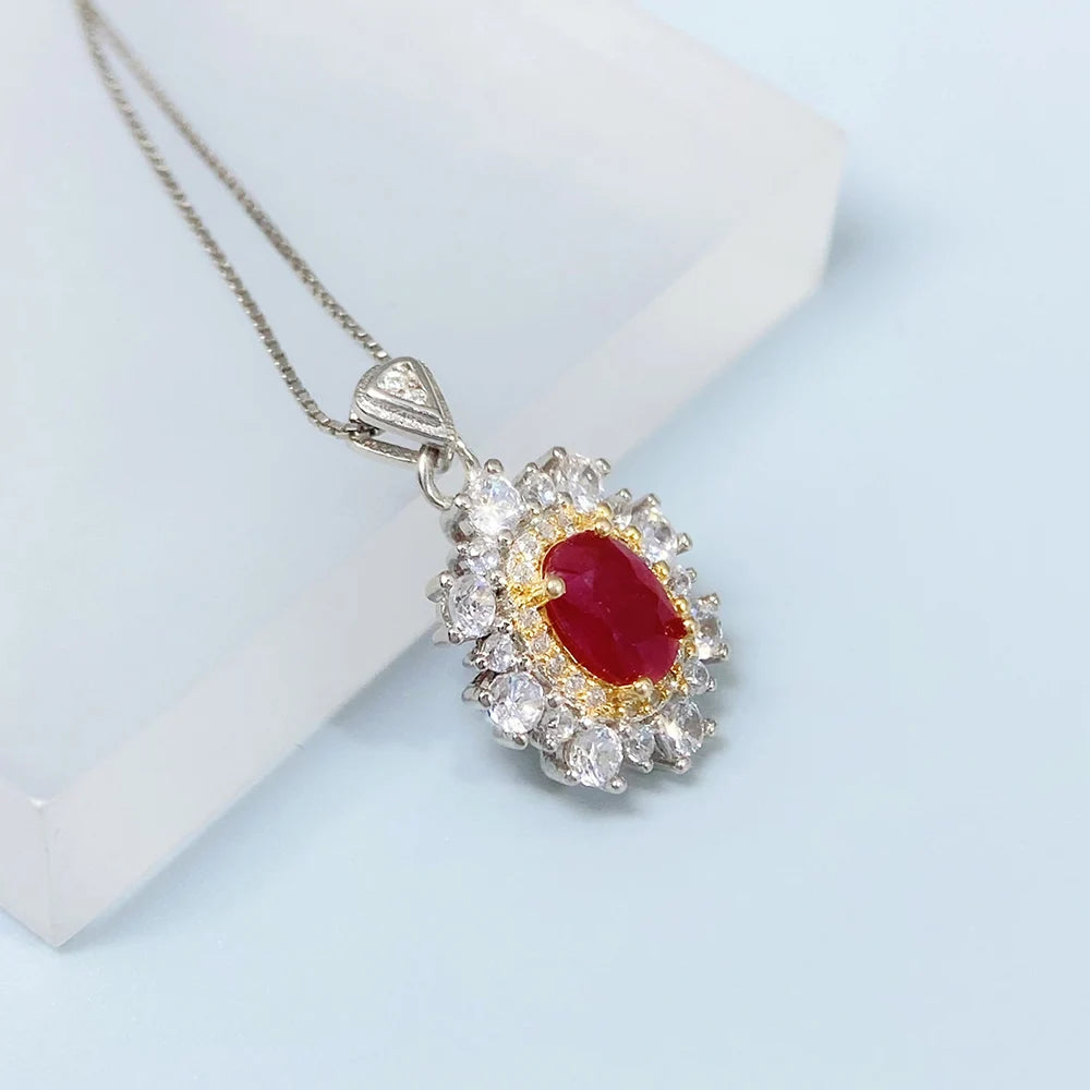 Gioiellieri Pigeon Blood Red Natural Ruby Pendant S925 Sterling Silver Necklace for Women Fine Jewelry July Birthstone Anniversary Gift Best