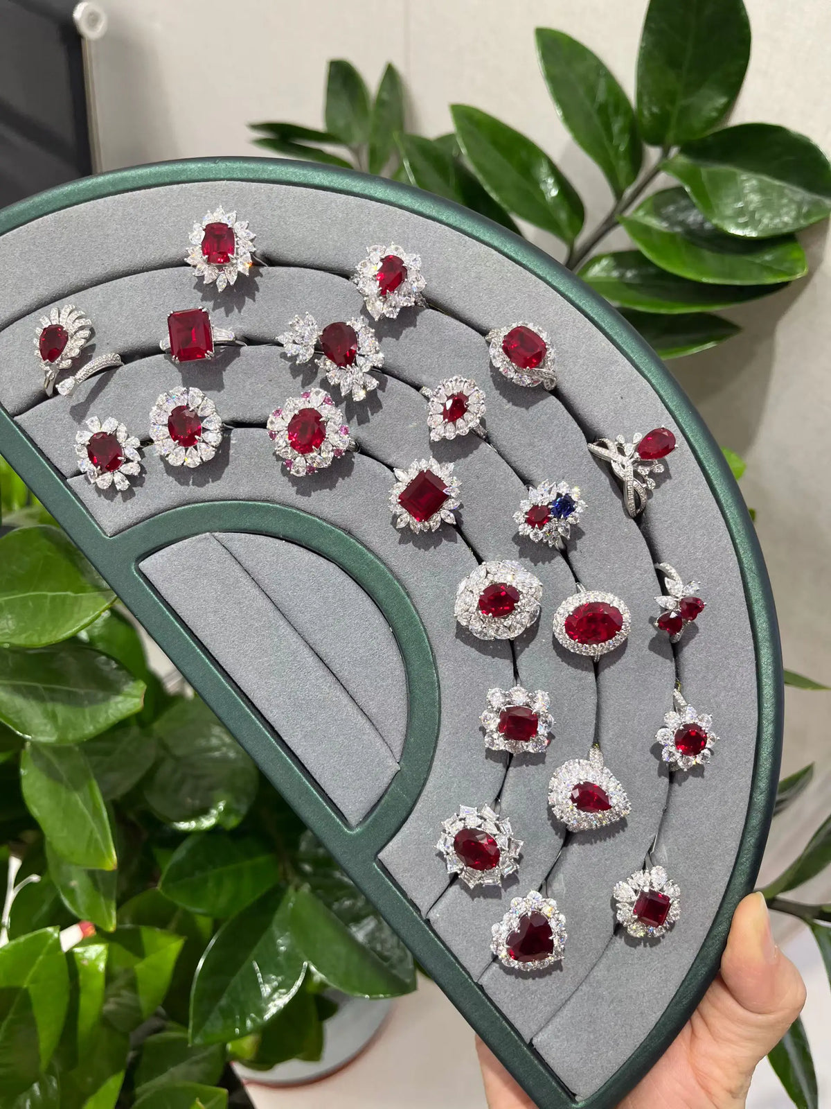 Gemfiori Vintage Sterling 925 Silver Lab Grown Ruby Ring Necklace Earrings Ladies' Bridal Jewelry Set for Weddings Party Gift Idea