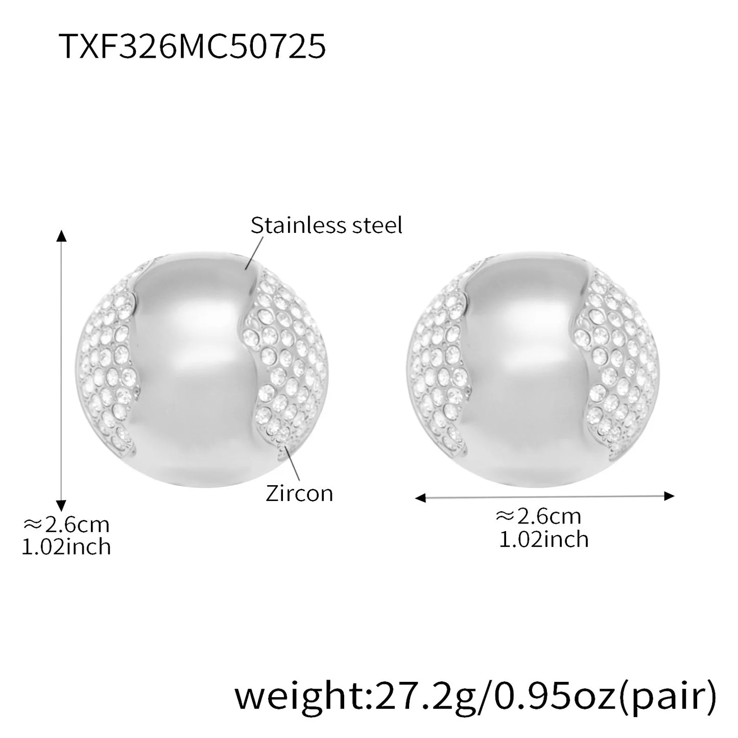 Hollow Semi-Circle Zircon Necklace, Stud Earrings & Ring | Light Luxury Geometric Stainless Steel Set