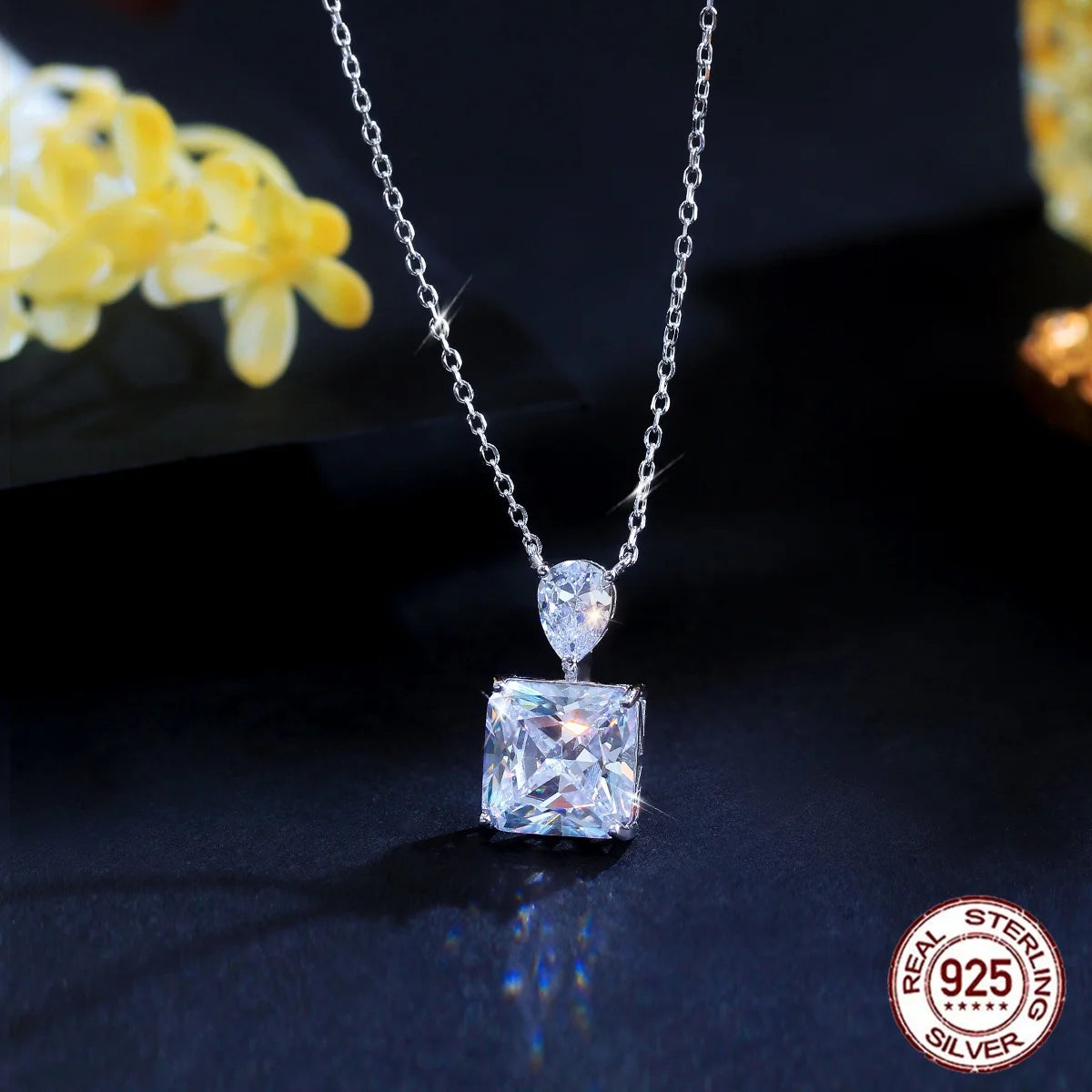 S&S 925 Sterling Silver 8A Ice Flower Cut CZ Pendant Necklace – Rhodium Plated – Collection