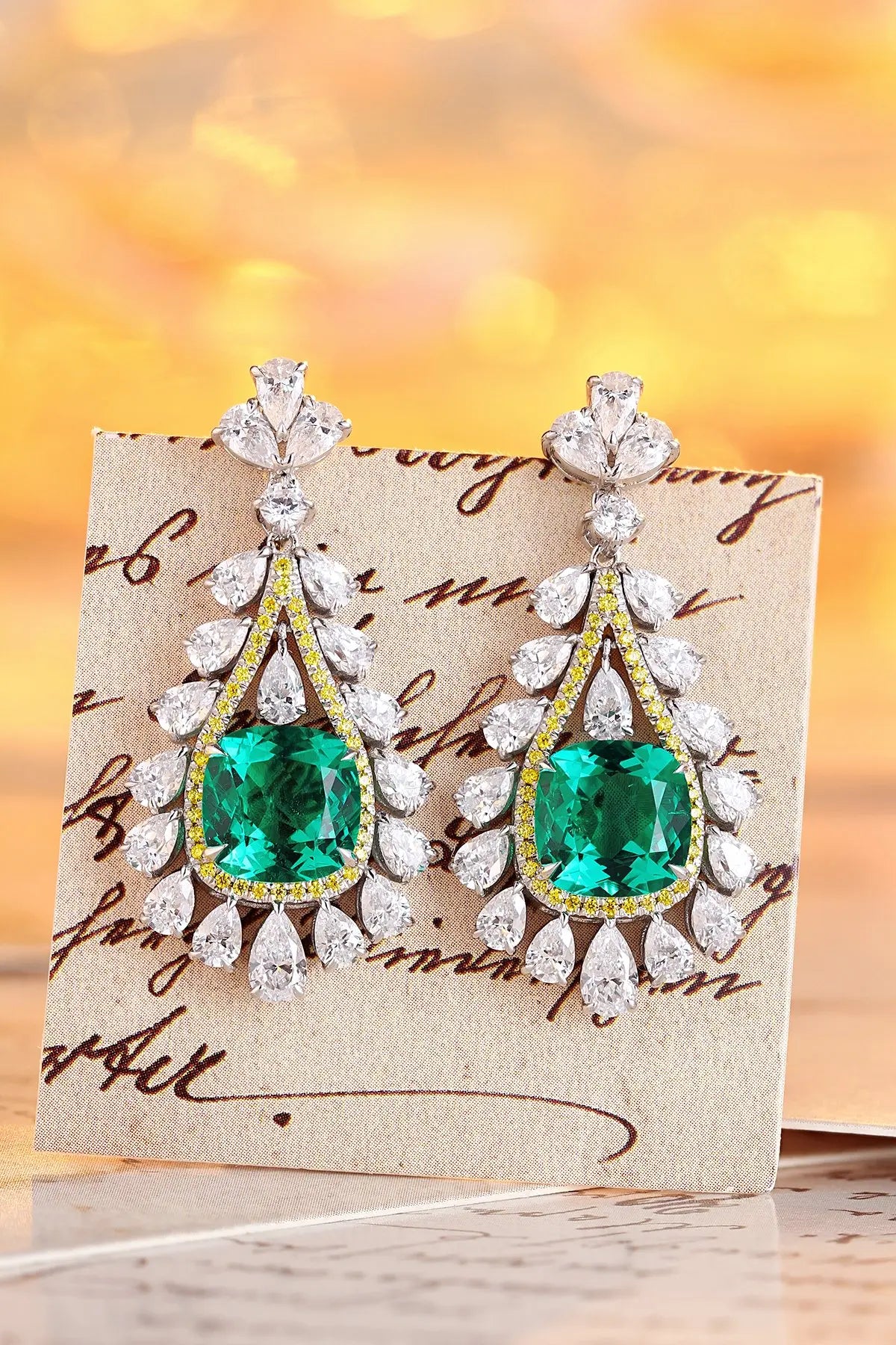 Gemfiori 925 Sterling Silver Earrings Lab Grown Emerald Drop Earrings for Women Vintage Jewelry Gift Idea for Her Wedding Party