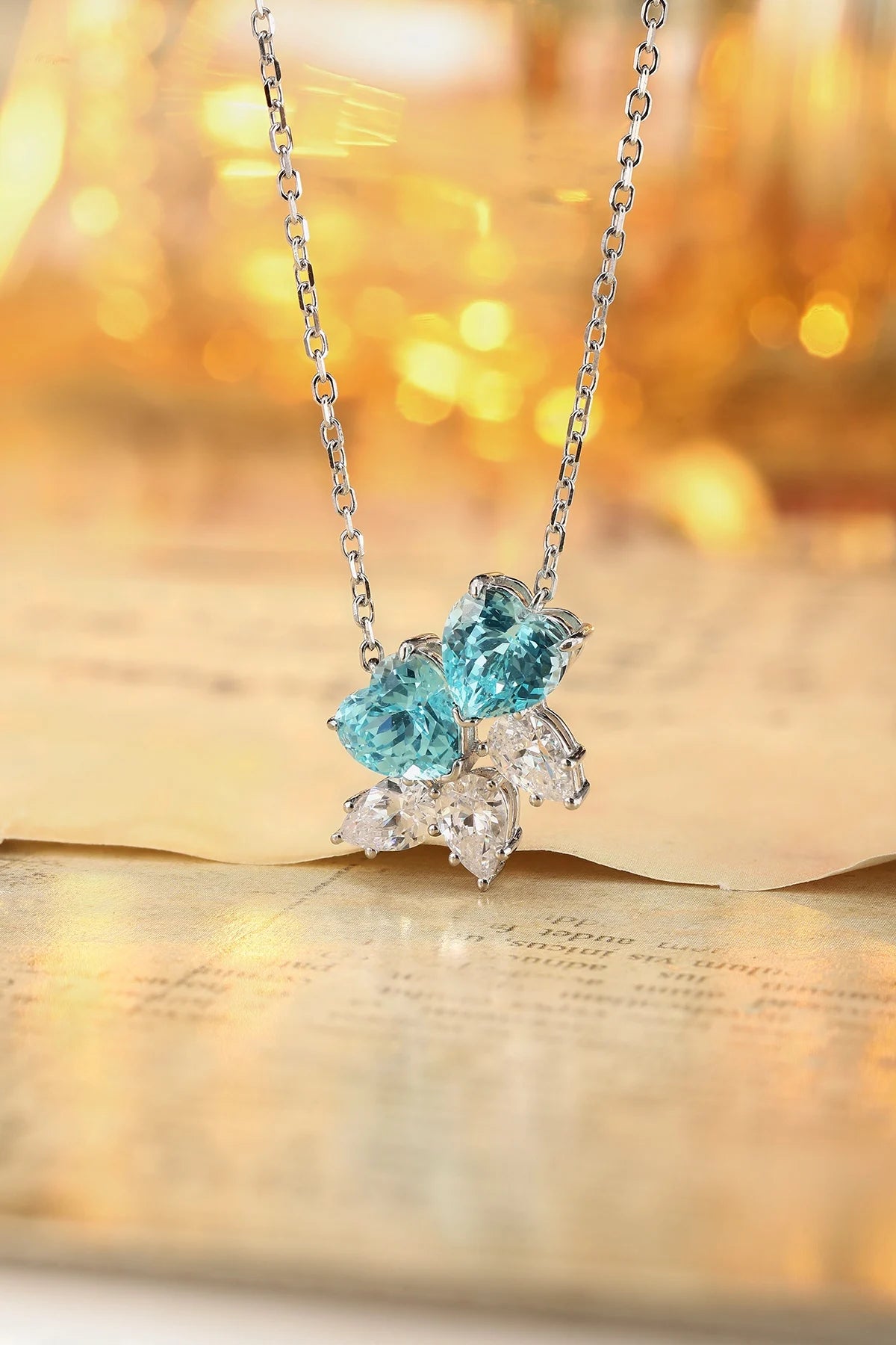 Gemfiori Anster 925 Sterling Silver High-quality Cultivation Lab Grown Paraiba Necklace - Suitable for Parties or As a Gift