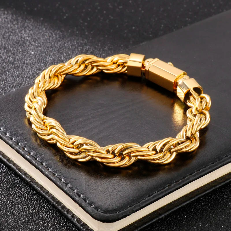 KALEN Unisex 230mm Gold/Silver/Black Stainless Steel Rope Chain Bracelet