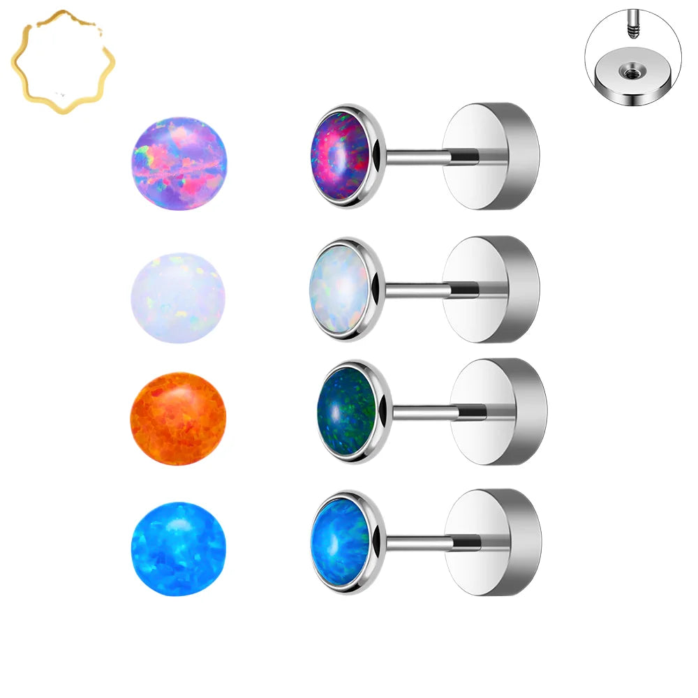 Wholesale G23 ASTM F136 Titanium Ear Studs Nose Stud for Women 20G Round Opal Inlay Ear Tragus Cartilage Body Piercing Jewelry