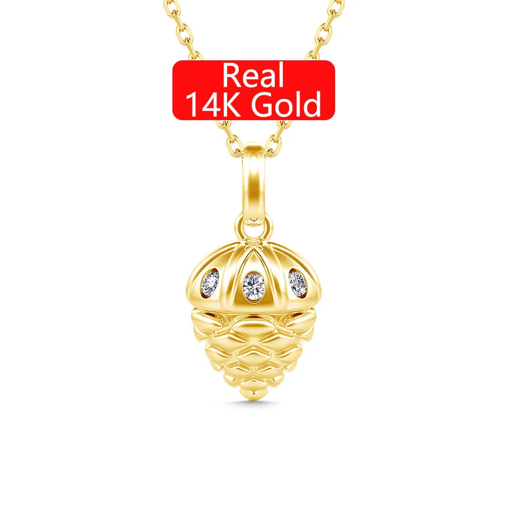 Gioiellieri Fine Jewelry Woman Men Christmas Mother's Day Gift Semi Circle Real 14K Gold Hollow Moissanite Squirrel Hazelnut Pendant