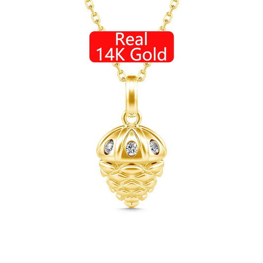 Gioiellieri Fine Jewelry Woman Men Christmas Mother's Day Gift Semi Circle Real 14K Gold Hollow Moissanite Squirrel Hazelnut Pendant