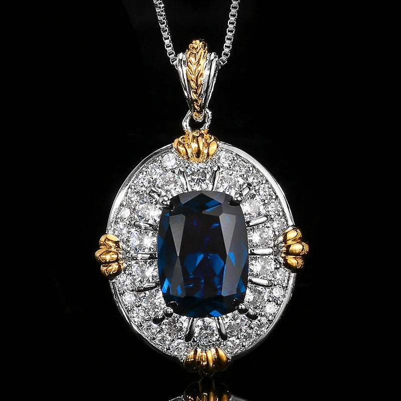 S&S Dark Blue Pointed Crystal CZ Jewellery Set – Pendant, Ring & Earrings – Gold Plated – Collection