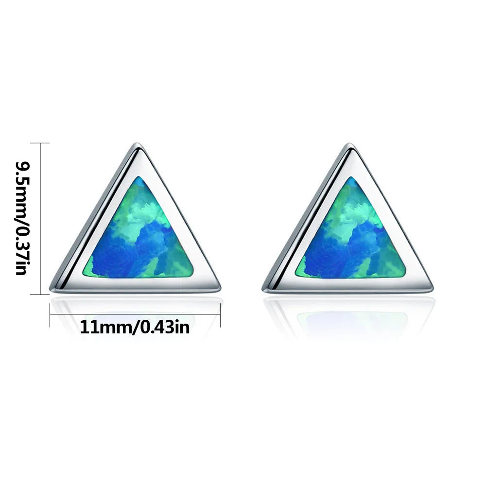 Elegant Hawaiian Opal Studs Sparkling Blue  Triangle Earrings with Iridescent Shine