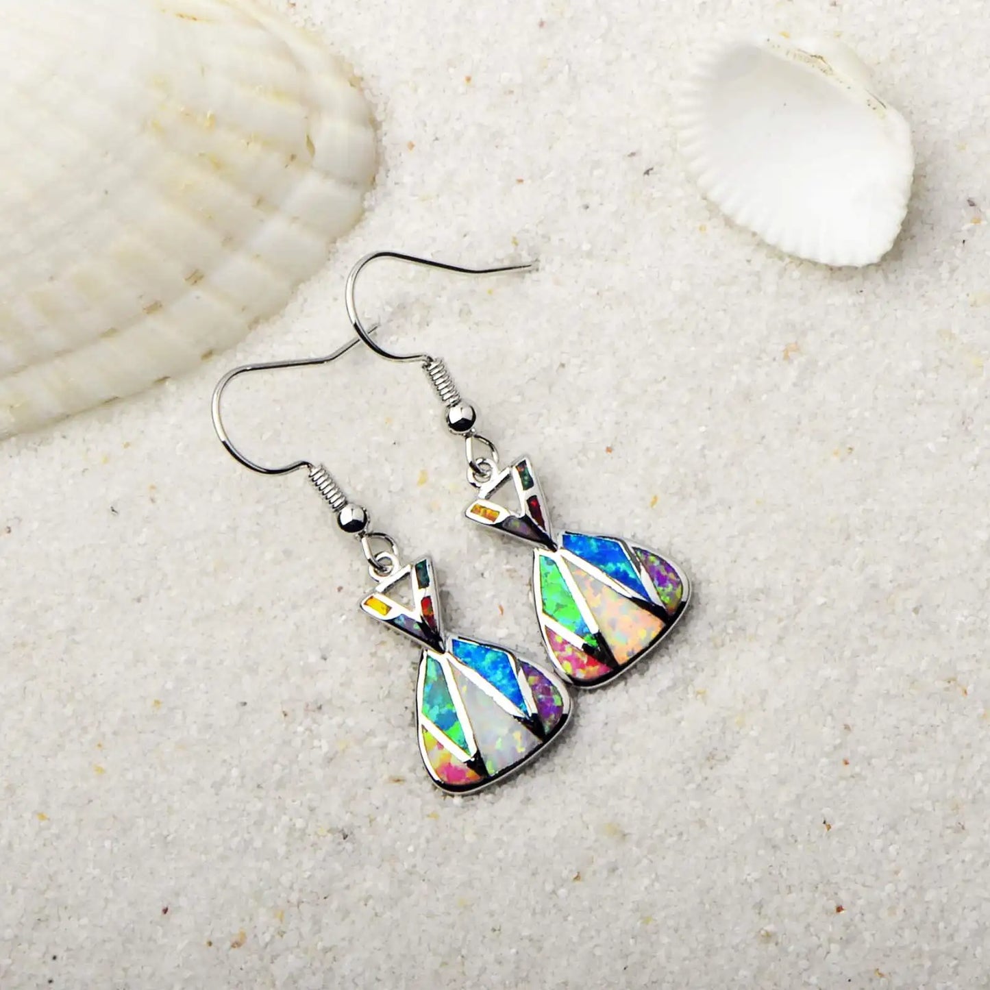 Colorful Opal Geometric Earrings | Silver Drop Fashion Jewelry