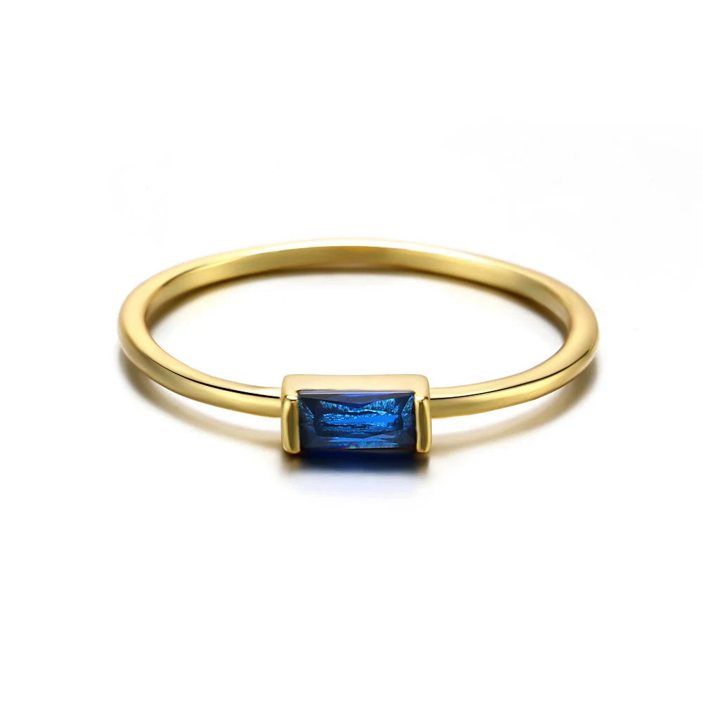 Gold Rhodium Plated Thin Pinky 925 Sterling Silver Romantic Party Colorful Square CZ Zirconia Gemstone Women's Birthstone
