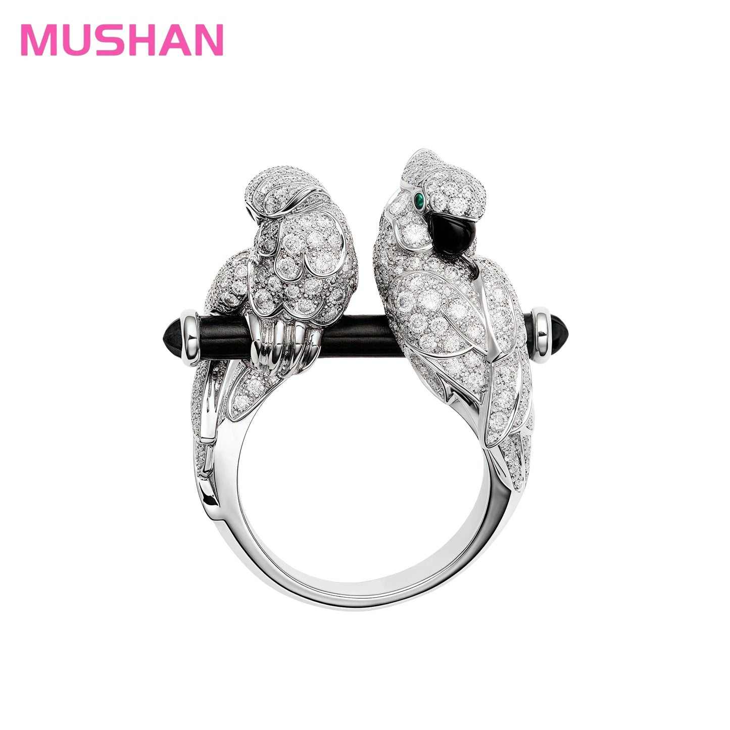 MuShan Jewelry Factory Luxury Brand 925 Sterling Silver Rings Jewelry for Women Double Parrot Love Bird Enamel Gemstones Ring