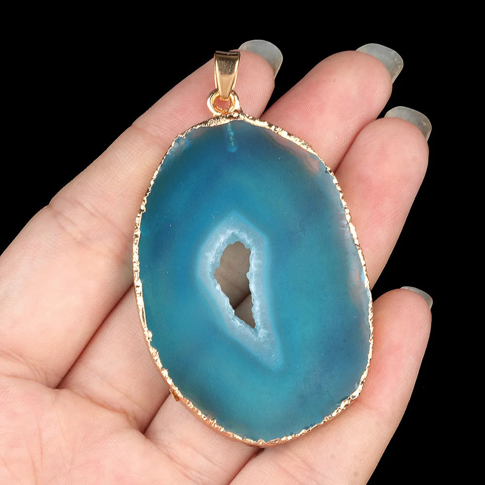 XOTICA Natural Stones Agate Crystal Pendant Gold Plated Gemstone Druzy Necklace Pendants for Women Fashion Jewelry