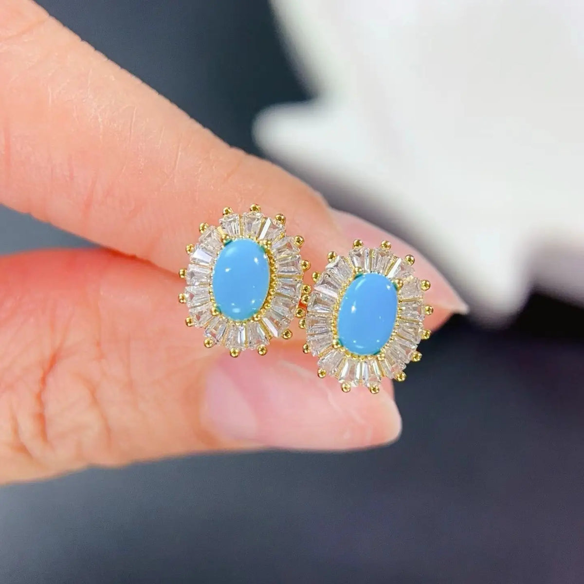 Gioiellieri Natural Turquoise Earrings 925 Sterling Silver December Birthstone Anniversary Gift for Women Sky Blue Cabochon Fine Jewelry