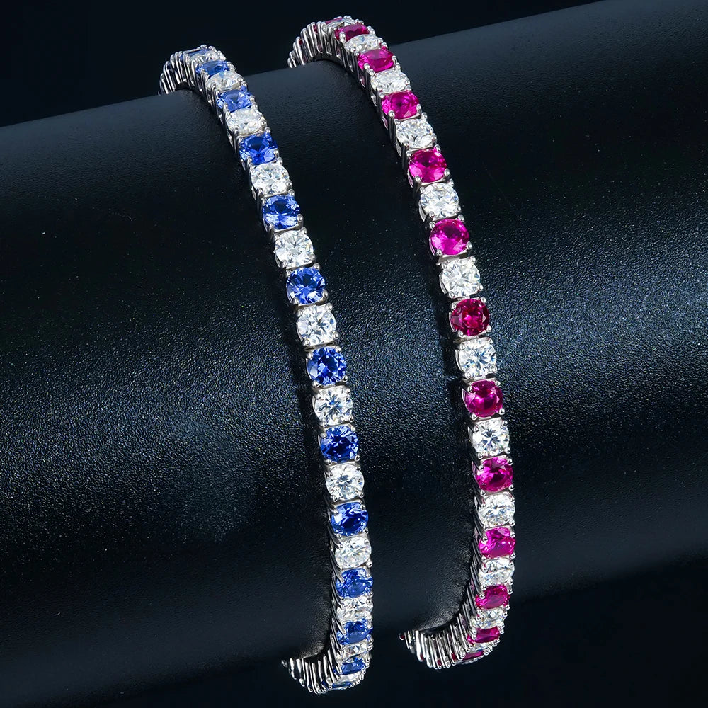 Women Fine Jewelry Multi Color Tennis Bracelet Lab Grown Gemstone Rhodium Plated Classic 3mm 4mm 925 Sterling Silver