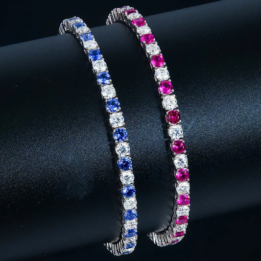 Women Fine Jewelry Multi Color Tennis Bracelet Lab Grown Gemstone Rhodium Plated Classic 3mm 4mm 925 Sterling Silver