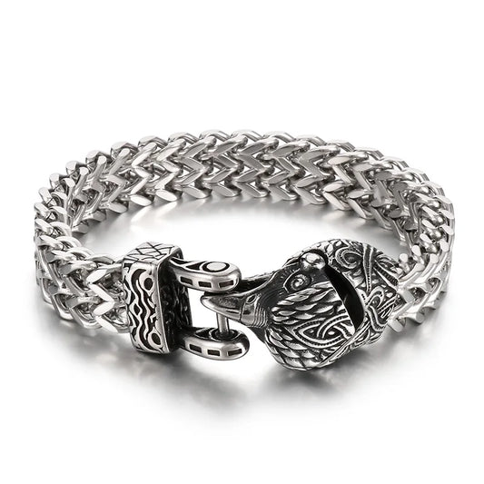 KALEN 220mm Men Punk Stainless Steel Snake/Eagle/Wolf Head Clasp Links Bracelet